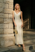 White Satin Cami Backless Maxi Dress