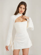 Ruched Mini Dress Cutout Ruffles Sleeves Backless Birthday Party Dresses