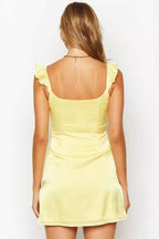 Satin Square Neck Ruffle Strap Princess Seam Bodycon Mini Dress