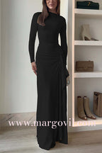 Long Sleeves Draped Slit Maxi Party Dress (7 Colors Available!)