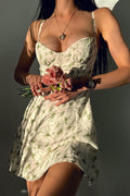 Spaghetti Strap Sweetheart Bustier Ditsy Floral Print Bodycon Mini Dress