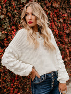Solid Color Knit Pullover Sweater With Bubble Sleeve For Women 2026