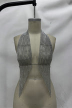Silver Chainmail Tassel Halter Top Body Chain
