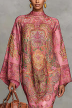 Retro Unique Print Casual Long-sleeved Loose Midi Dress