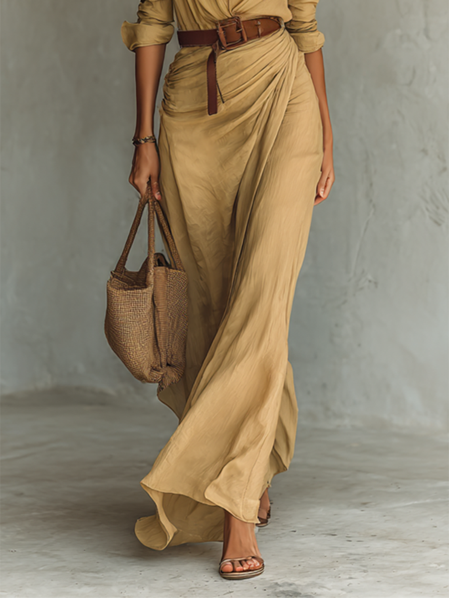 | Long Sleeve Belted Maxi Dress