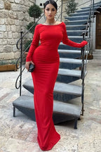 Long Sleeve Backless Bodycon With Side Slit Dress