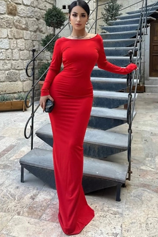 Long Sleeve Backless Bodycon With Side Slit Dress