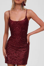 Sequin Spaghetti Strap Scoop Neck Bodycon Mini Dress