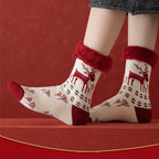 Plush Extra Thick Terry Red Mid Length Socks