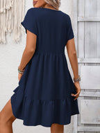 Casual V-Neck Ruffle Hem Mini Dress