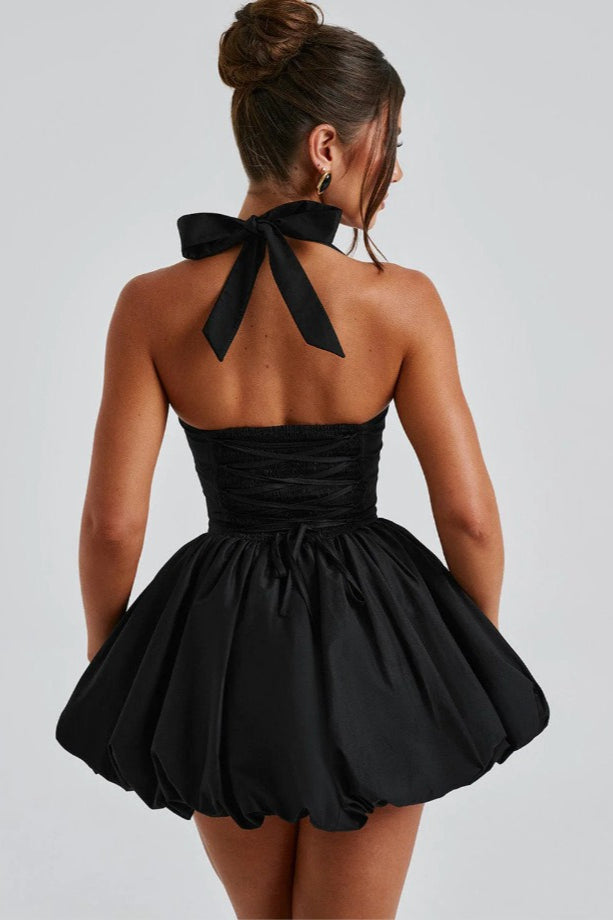 Halter Tie Bow Puffy Tulle Hem Mini Dress