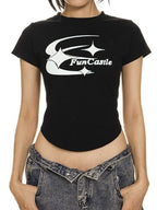 Vintage Print Curvy Hem Short Sleeve Tee