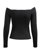 Spider Print Off Shoulder Slim Long Sleeve Tee