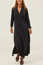 V-Neck Three Quarter Sleeve Relaxed Side Slit Maxi Dress