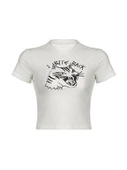 Graffiti Print Cropped Short Sleeve Tee