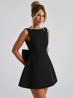 Pearl Bow Slim Backless A-Line Short Dress