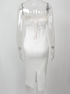 Corset Dress Fringe Pleated Lace-up Back Prom Birthday Party Midi Dresses