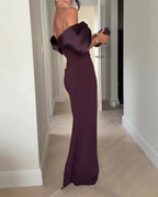 Solid color satin stitching dress