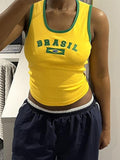 Letter Embroidery Contrast Color U Neck Tank Top