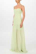 Stylish Three-dimensional Floral Chiffon Patchwork Strapless Elegant Maxi Dress