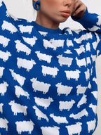 Alpaca print crew neck sweater