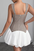 Plaid Square Neck Bubble Hem Fit and Flare Mini Dress