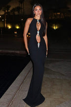 Elegant Sexy Slim Hollow Metal Charm Formal Dress
