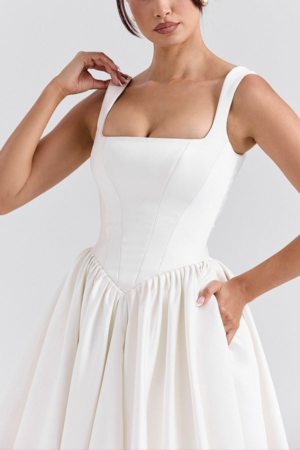 | Wide Strap Corset Maxi Dress, White