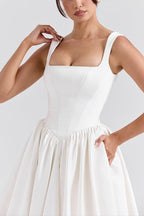 Kara Premium Wide Straps, Corset, Solid Color Maxi Dresses, White Statement Occasion Edit