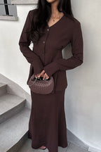 V Neck High Waist Fishtail Two Piece Blazer Skirt Set