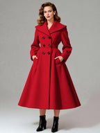 Vintage Double-Breasted A-line Woolen Coat With Shawl Collar For Women 2026