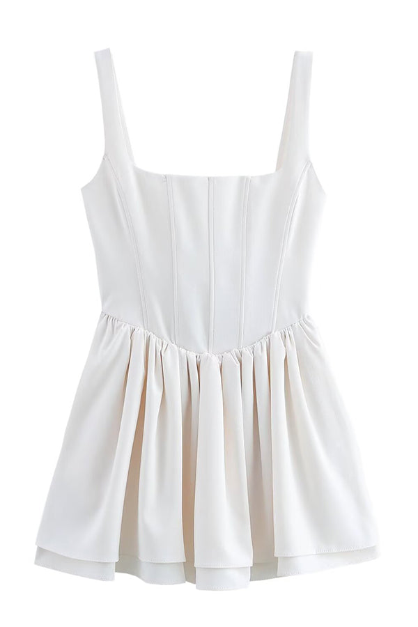 Velvet Square Neck Corset Seam Gathered Fit and Flare Mini Dress