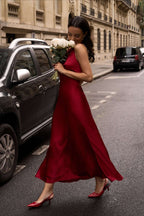 Satin V-Neck Halter Backless Maxi Dress