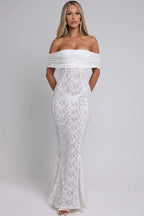 Floral Lace Off Shoulder Foldover Cuff Mermaid Maxi Dress