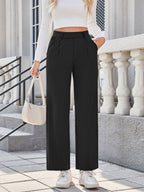 Women Relaxed Straight Leg Straight Fit High-Rise Easy Wash Pleated Joggers