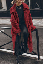 Chunky and Warm Knit Button Pocketed Oversized Midi Cardigan