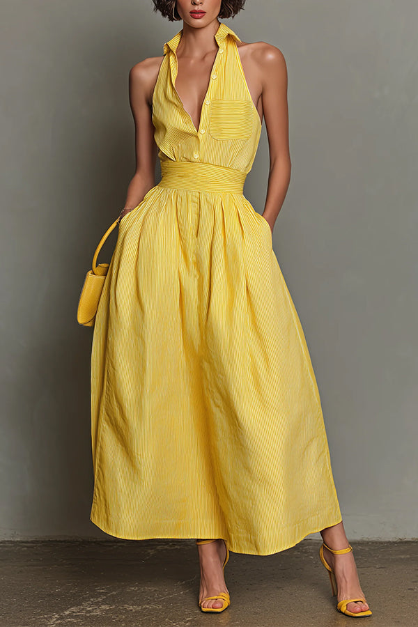 Vintage Riviera Striped Halter Dress