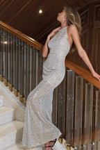 Sequin Halter Neck Sleeveless Bodycon Midi Dress