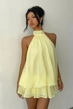 Backless Halter Tie Waist Ruffled Bodycon Mini Dress