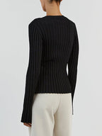 Solid Ribbed Crew Neck Long Sleeve Knit