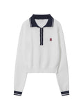 Preppy Letter Embroidery Lapel Neck Long Sleeve Knit