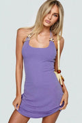 Beaded Halter Tie-Up Mini Dress