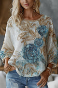Bohemian Floral Print Round Neck Long-sleeved Loose Top