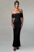 Off Shoulder Ruched Band Open Back Bodycon Maxi Dress