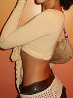 Strappy V Neck Long Sleeve Tee