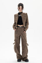 Cropped Biker Style Leather Jacket