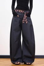 Casual Belt Detail Curved Wide Leg Pants