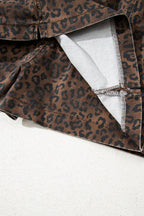 Brown Leopard Print Elastic Waist Drawstring Denim Skort