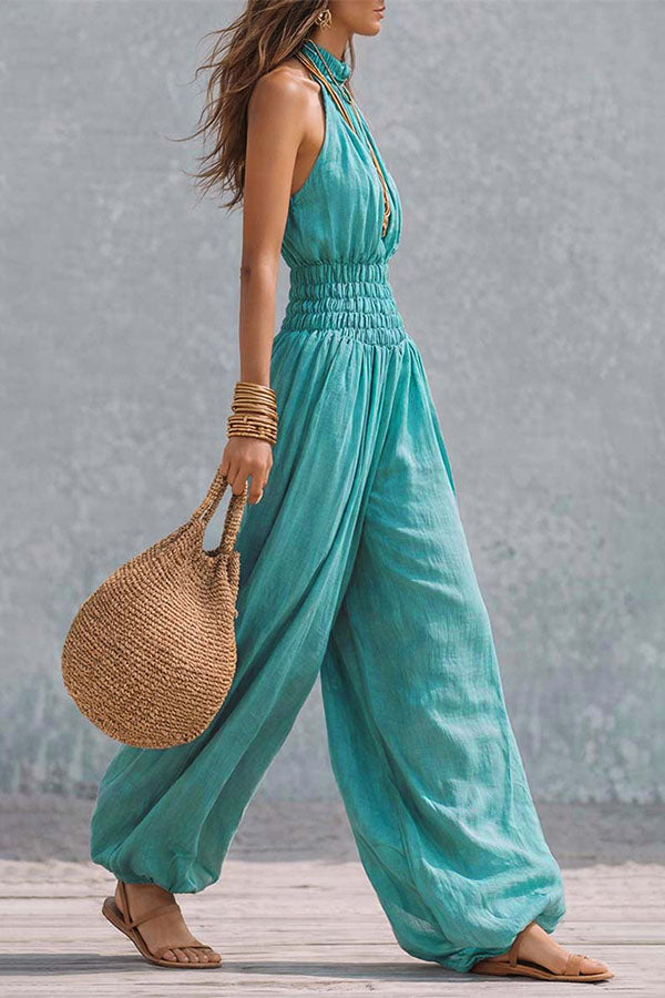 Flowy Smocked Waist Wide-Leg Palazzo Romper