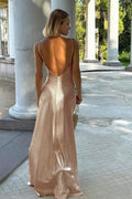 Satin Spaghetti Strap Open Back Maxi Slip Dress